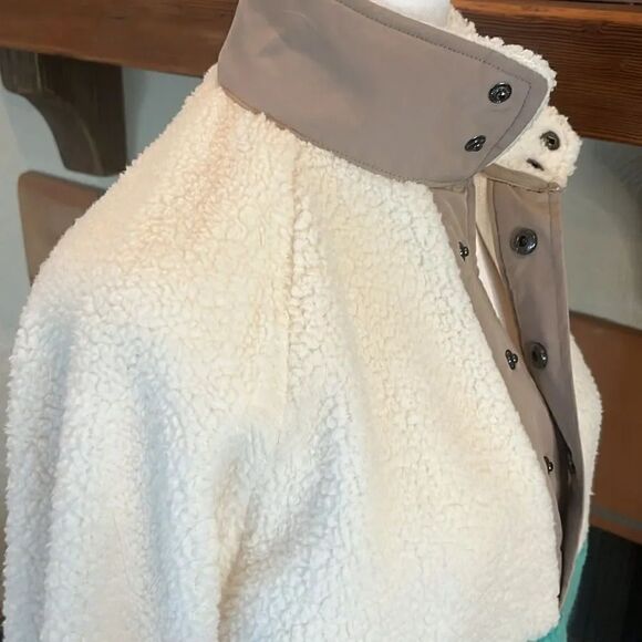 Southern Marsh Beckett Snap Fleece Pullover, Oatmeal and Teal, S! - Picture 5 of 10